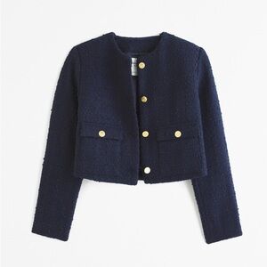 Abercrombie & Fitch Navy Collarless Tweed Jacket in size S